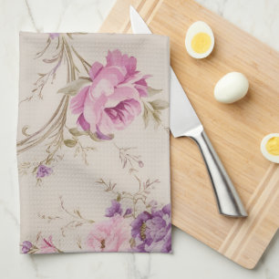 Linge De Cuisine Élégant Pastel Rose & Purple Garden Blooms