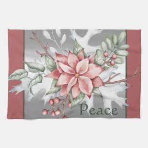 Linge De Cuisine Élégant poinsettia aquarelle Noël personnalisé