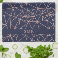 Elégant Rose Gold Foil Geometrique Polygon Navy bl