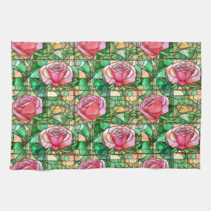 Linge De Cuisine Élégant Rose Rose Faux Motif en verre tendu
