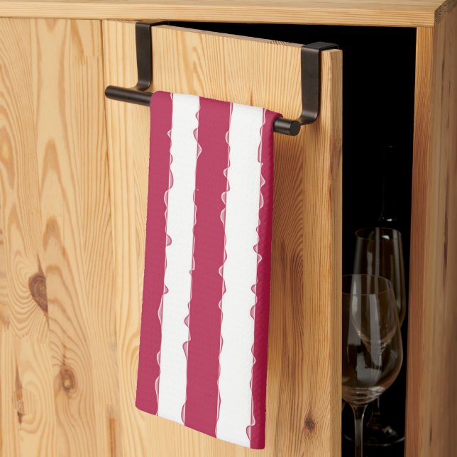 Linge De Cuisine Élégant, Rouge Mignonne, Ruban Blanc Décoré (Pliage en tiers)