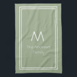 Linge De Cuisine Élégant Sage Green Personnalisé Monogramme<br><div class="desc">Élégant Sage Green Personnalisé Monogramme serviette de cuisine</div>