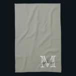 Linge De Cuisine Élégant script À feuillage persistant de brouillar<br><div class="desc">Élégant Script À feuillage persistant Fog Monogram serviette de cuisine</div>