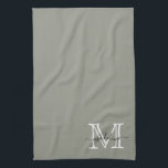Linge De Cuisine Élégant script À feuillage persistant de brouillar<br><div class="desc">Élégant Script À feuillage persistant Fog Monogram serviette de cuisine</div>