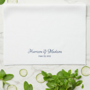 Linge De Cuisine Elégant script bleu marine coutume Mariage faveur