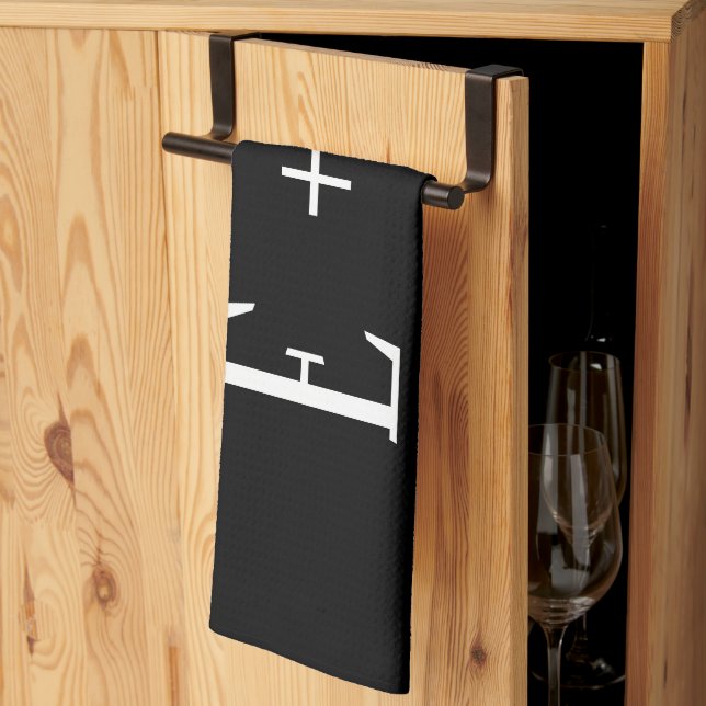 Linge De Cuisine Élégant script noir et blanc Monogramme Personalis (Pliage en tiers)