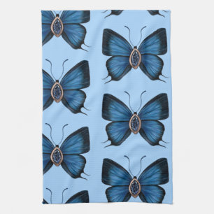 Linge De Cuisine Élégant Septembre Blue Sapphire Butterfly Motif