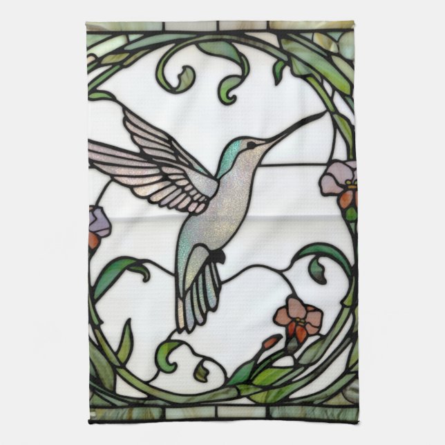 Linge De Cuisine Elegant stain glass art nouveau hummingbird (Vertical)