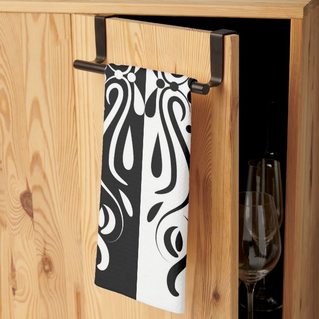 Linge De Cuisine Élégant style arlequin Abstrait noir et blanc (Pliage en tiers)