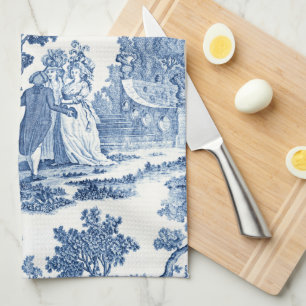 Linge De Cuisine Elégant Toile Vintage Bleu et Blanc