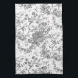 Linge De Cuisine Élégant Vintage Français gravé Floral Gris-Toile<br><div class="desc">Elégant et orné gris et blanc vintage toile de jouy motif avec fleurs exotiques,  vignes et feuillage entrelacés de guirlandes et paniers de roses. Ce motif a été adapté d'un fragment textile français historique vers 1910 dans la collection Smithsonian. Motif est haute résolution mais ne peut pas être carrelé.</div>