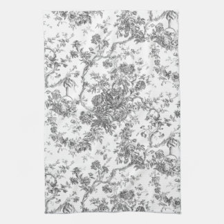 Linge De Cuisine Élégant Vintage Français gravé Floral Gris-Toile