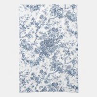 Élégant Vintage Français gravé Floral Toile-Blue