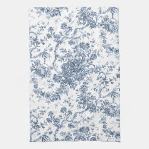 Linge De Cuisine Élégant Vintage Français gravé Floral Toile-Blue