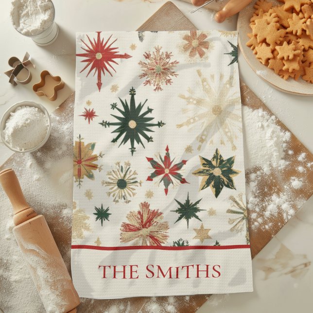 Linge De Cuisine Élégant Vintage Snowflakes motif Noël (Elegant Vintage Gold Snowflakes pattern Christmas Kitchen Towel)