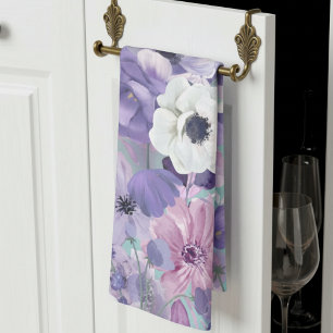 Linge De Cuisine Élégant Violet Et Violet Fleurs sauvages Et Ciel