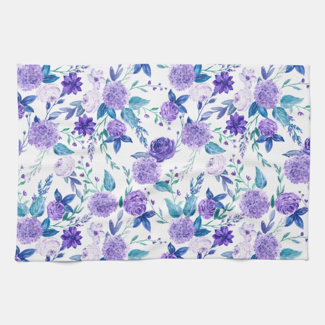 Linge De Cuisine Elegant Watercolor Purple Floral Bouquet | (Horizontal)