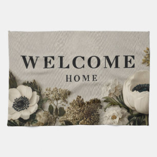 Linge De Cuisine Elégant "Welcome Home" Salutation avec art botaniq