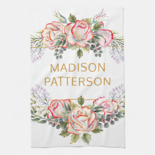 Linge De Cuisine Elégante aquarelle personnalisée Floral Girly Chic
