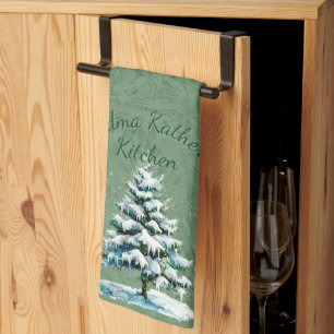 Linge De Cuisine Elégante aquarelle Snowy Spruce Tree Grandma Kitch