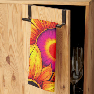 Linge De Cuisine Elégante Artwork colorée de fleurs de tournesol  