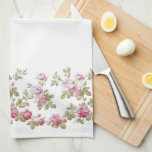 Linge De Cuisine Elégante bordure rose rose Vintage<br><div class="desc">Joli et élégant design floral avec une bordure de guirlande de roses roses vintages et feuillage vert sur un arrière - plan blanc propre.</div>