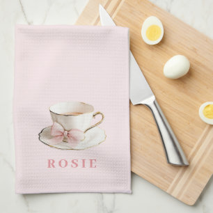 Linge De Cuisine Elégante Coquette Preppy Pink Teacup avec Bow