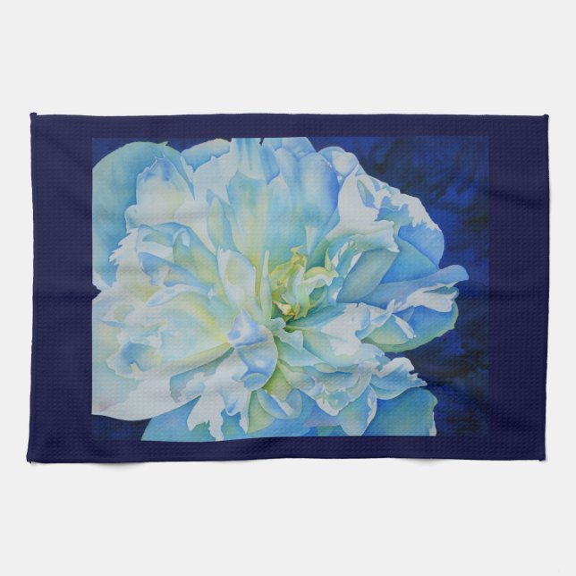 Linge De Cuisine Elégante couleur bleue turquoise florale (Horizontal)