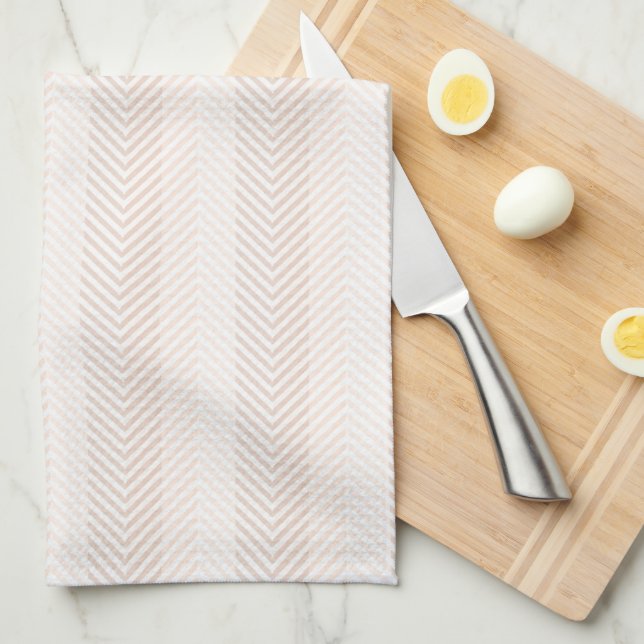 Linge De Cuisine Elégante Crème Herringbone Zig Zag (Quart Plié)