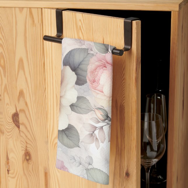 Linge De Cuisine Élégante floraison Rose (Pliage en tiers)