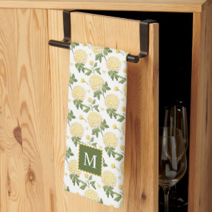 Linge De Cuisine Élégante Hydragea Jaune Monogramme Floral