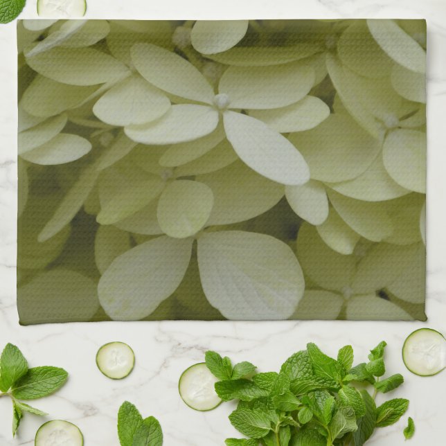 Linge De Cuisine Elégante Hydrangée Celadon Fleurs vertes (Plié)