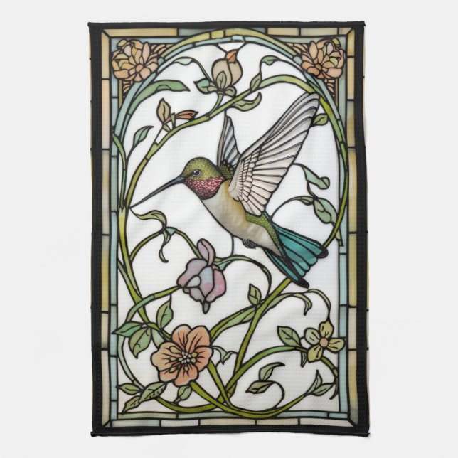 Linge De Cuisine Élégante illustration de colibri botanique boho ch (Vertical)