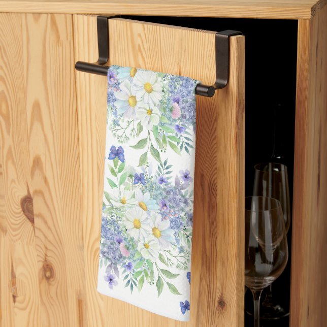 Linge De Cuisine Élégante marguerite avec papillons bleus (Pliage en tiers)