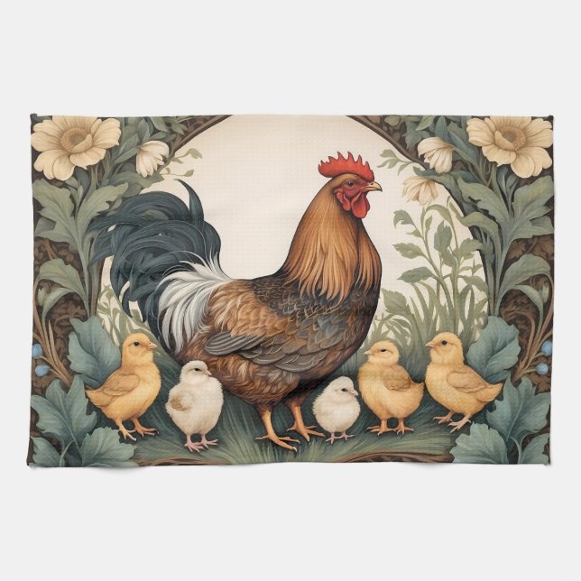 Linge De Cuisine Élégante Mère Hen Avec Poussins (Horizontal)