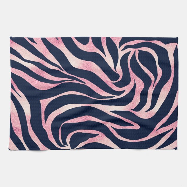 Linge De Cuisine Elégante Parties scintillant Rose or Zebra Blue Po (Horizontal)