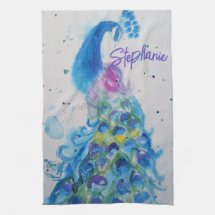 Linge De Cuisine Elégante Peacock Aquarelle Femmes couleurs pastel