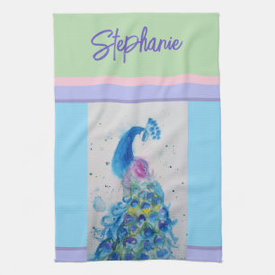 Linge De Cuisine Elégante Peacock Aquarelle Femmes couleurs pastel