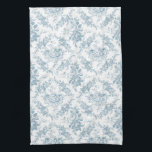Linge De Cuisine Elégante toile florale blanche et bleue gravée<br><div class="desc">Elégant motif de toile florale bleu poussiéreux d'inspiration vintage avec roses,  vignes et parchemins sur un arrière - plan blanc. Un motif sans couture peut être mis à niveau vers le haut ou vers le bas.</div>