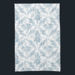 Linge De Cuisine Elégante toile florale blanche et bleue gravée<br><div class="desc">Elégant motif de toile florale bleu poussiéreux d'inspiration vintage avec roses,  vignes et parchemins sur un arrière - plan blanc. Un motif sans couture peut être mis à niveau vers le haut ou vers le bas.</div>