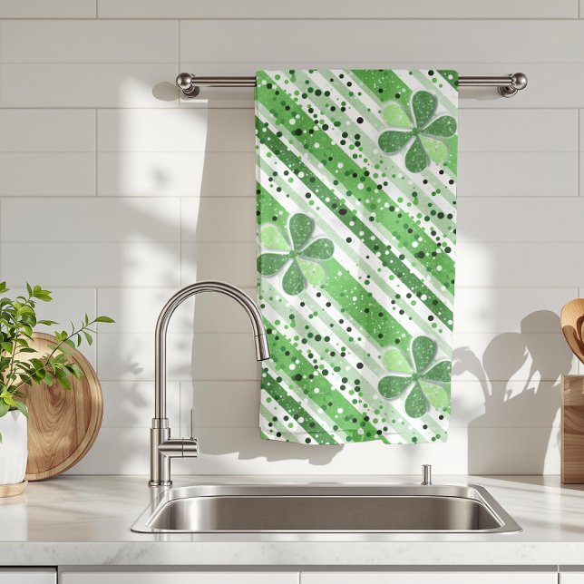 Linge De Cuisine Élégantes rayures vertes et blanches Shamrock Pail (Créateur téléchargé)