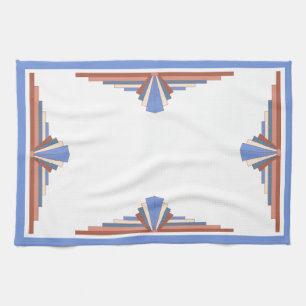 Linge De Cuisine Éléments Art déco en or rose & bleu
