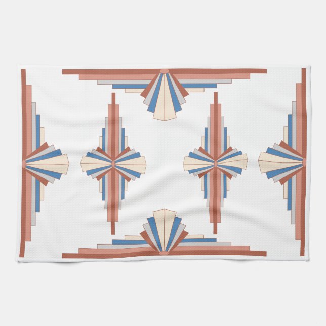 Linge De Cuisine Éléments Art déco en or rose, marron & bleu (Horizontal)
