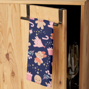 Linge De Cuisine Eléments de Noël en bleu marine