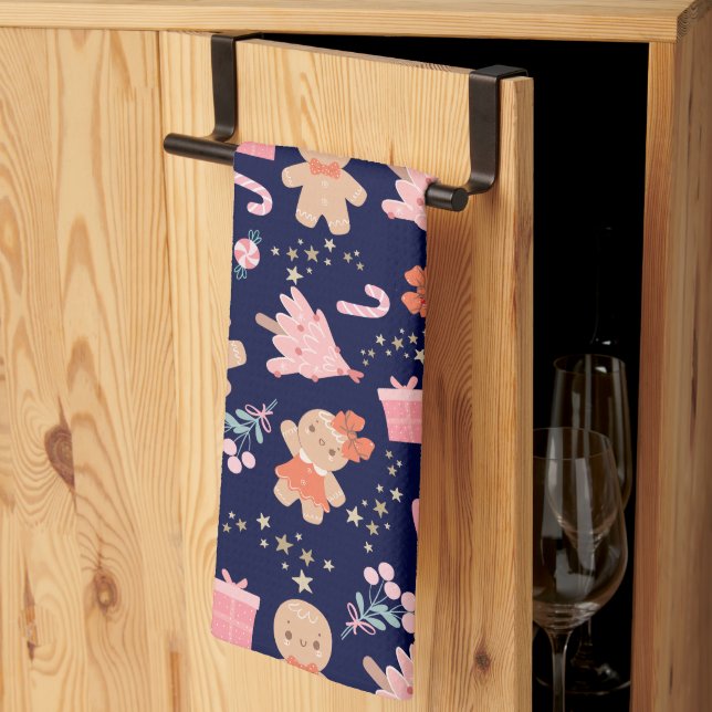 Linge De Cuisine Eléments de Noël en bleu marine (Pliage en tiers)