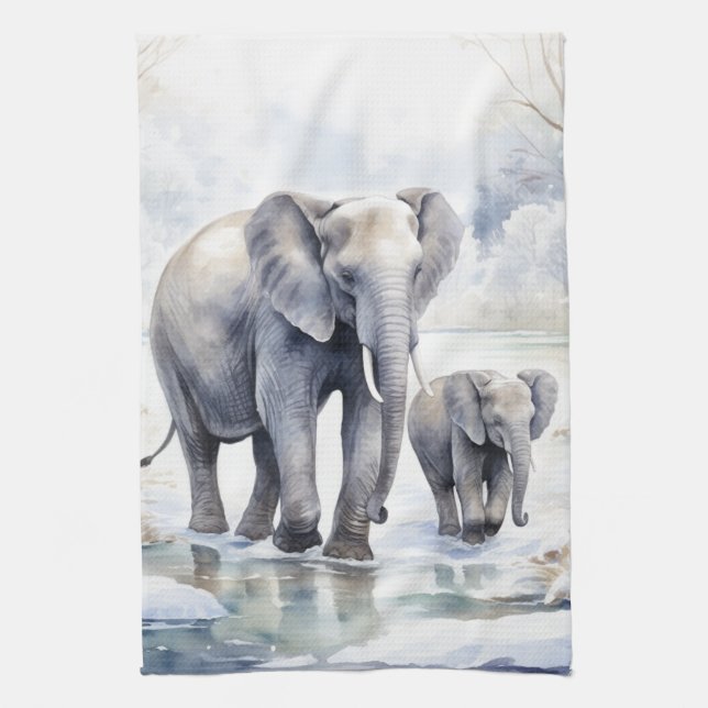 Linge De Cuisine Elephant and Baby (Vertical)