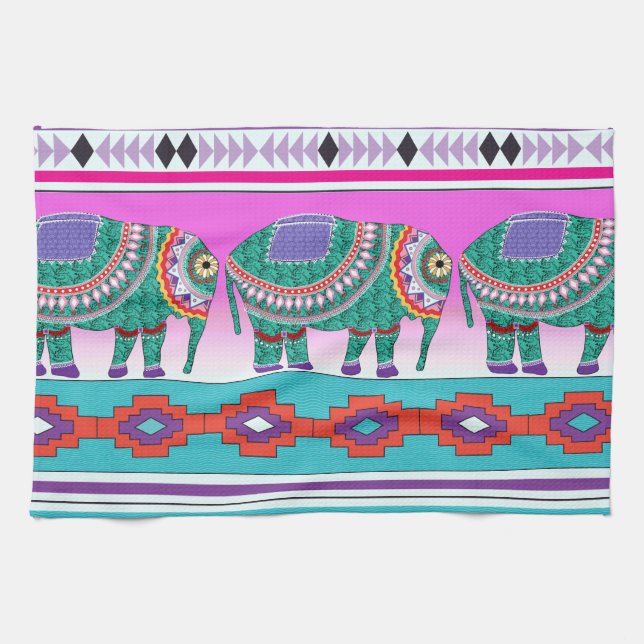 Linge De Cuisine Eléphant avec Motif aztèque (Horizontal)