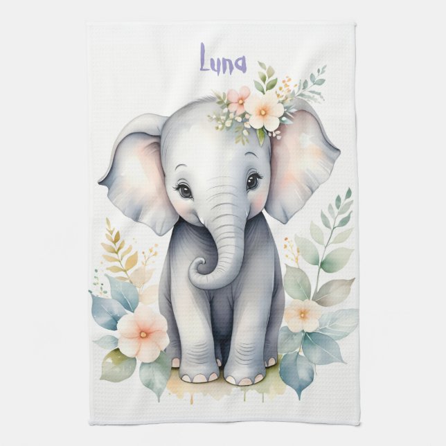 Linge De Cuisine Eléphant bébé en floraison (Vertical)