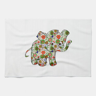 Linge De Cuisine Eléphant Bébé Floral Coloré