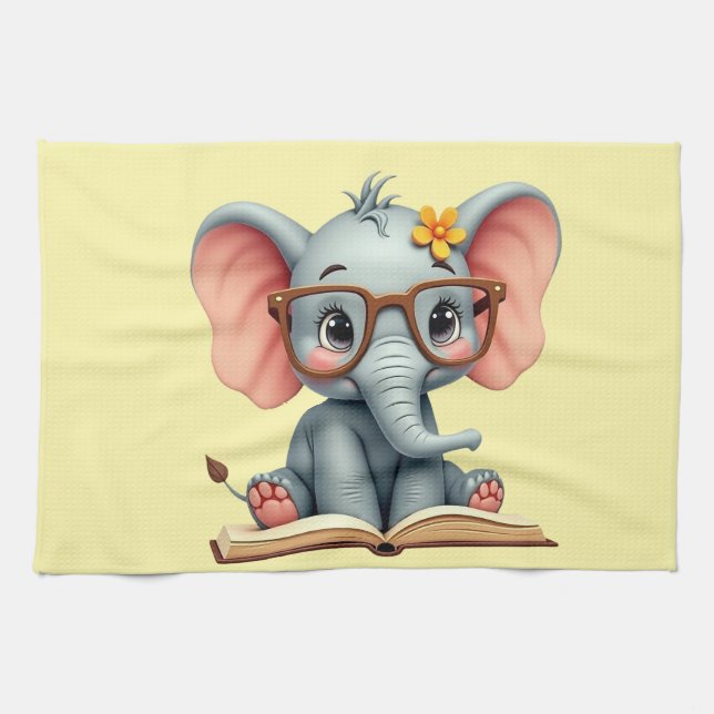 Linge De Cuisine Éléphant Bébé Sage (Horizontal)